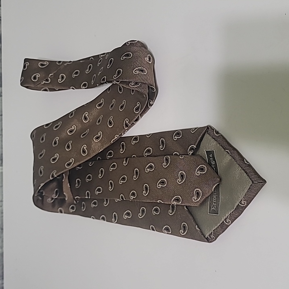 Ermenegildo Zegna Bronze Black Paisley Tie 61" Long 100% Silk - Picture 3 of 5